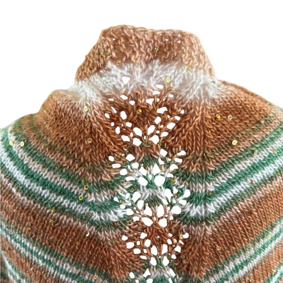 Striped Multicolor Women's handmade crocheted shawl with sequins 73” l x 32” w - Picture 6 of 8